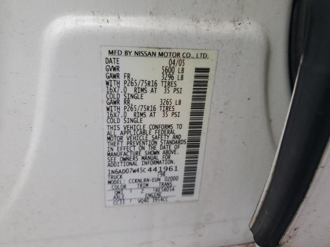 Lot #3284591386 2005 NISSAN FRONTIER