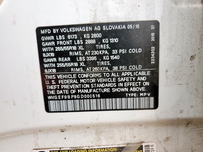 2016 VOLKSWAGEN TOUAREG SP #3296269423