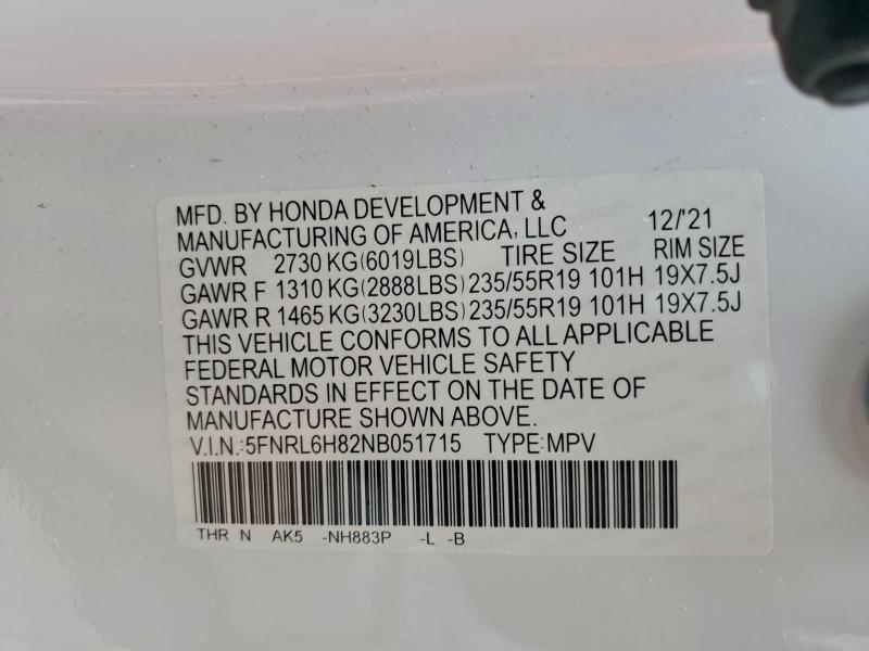 2022 HONDA ODYSSEY TO #3297011357