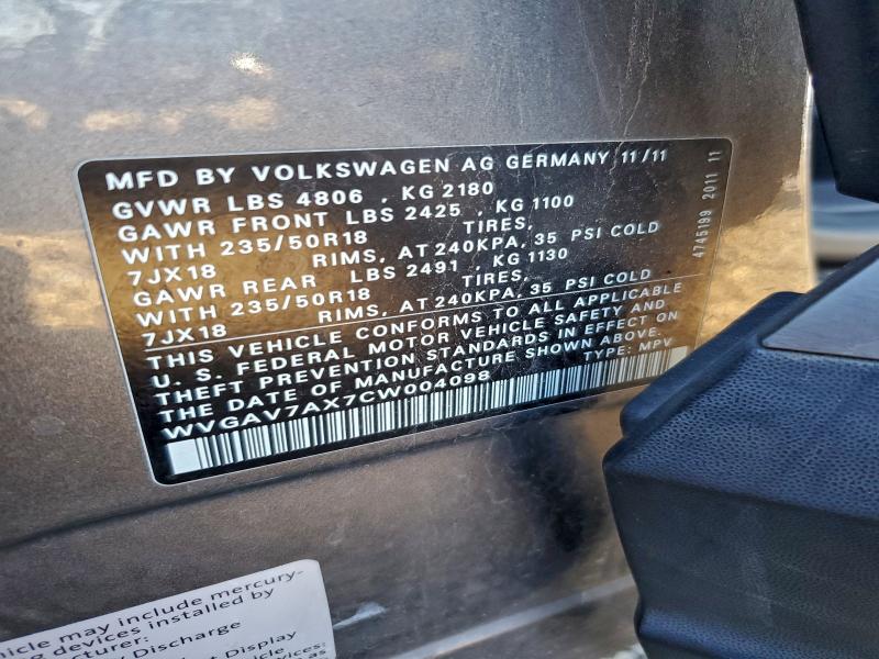 2012 VOLKSWAGEN TIGUAN S #3298166051