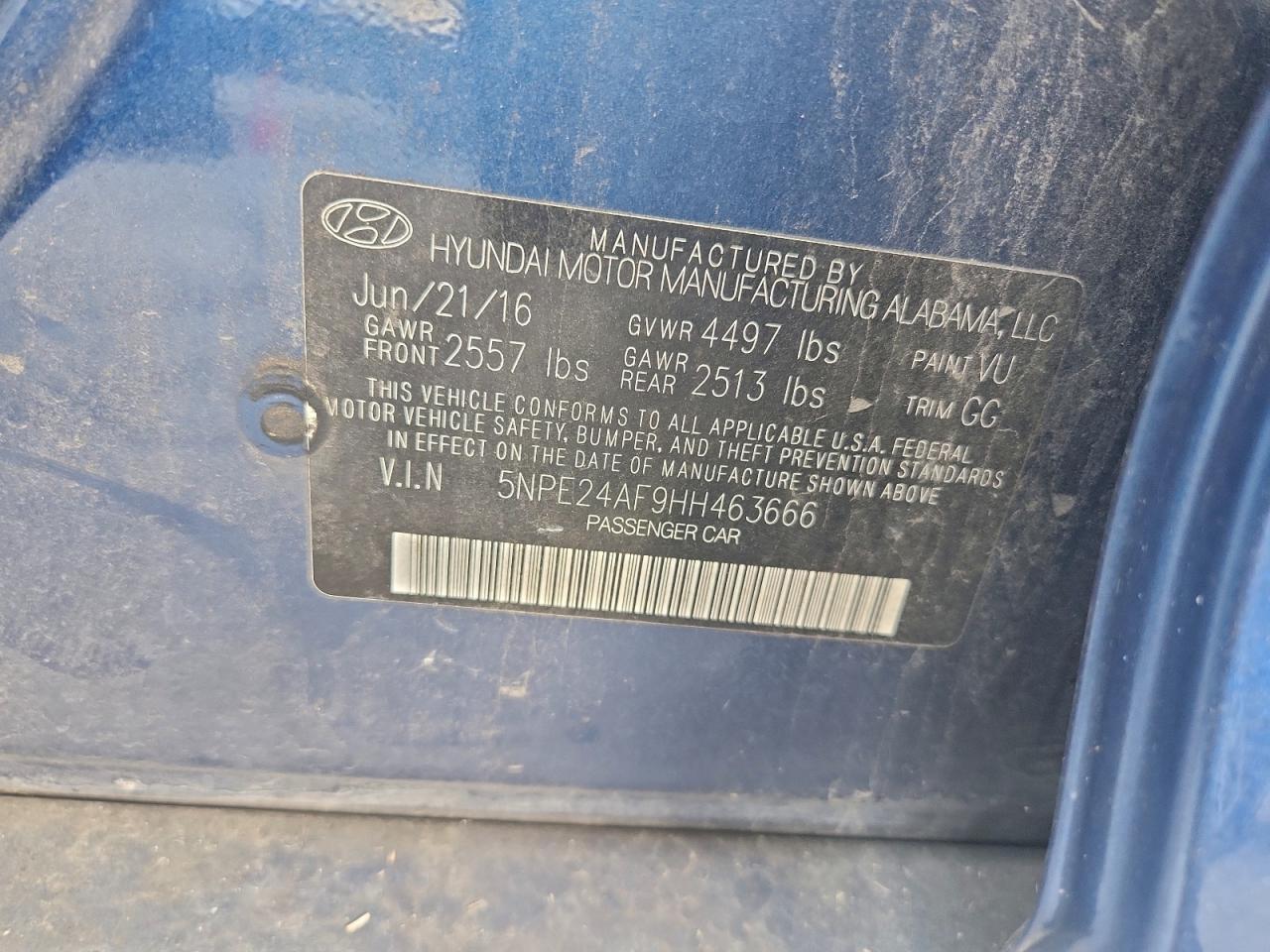 Lot #3301632621 2017 HYUNDAI SONATA SE