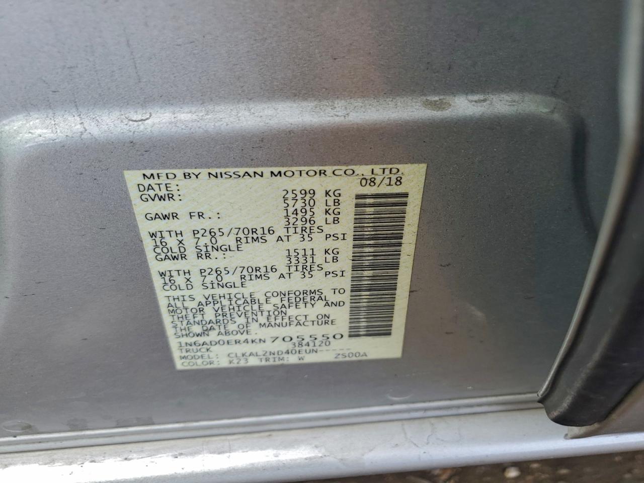 Lot #3302811934 2019 NISSAN FRONTIER S