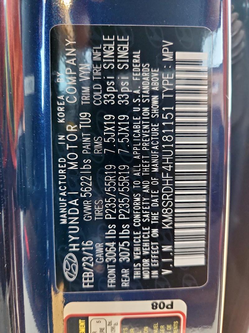 2017 HYUNDAI SANTA FE S #3281389987