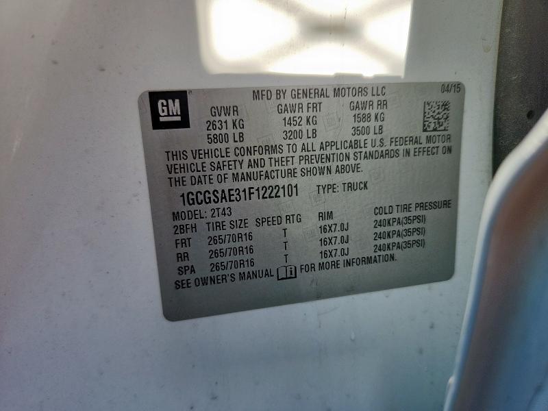 2015 CHEVROLET COLORADO - 1GCGSAE31F1222101