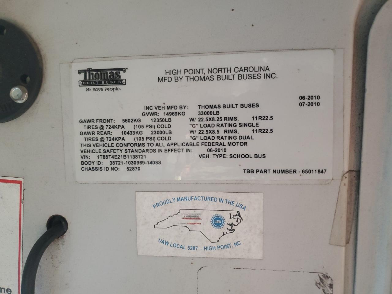 Lot #3279679937 2011 THOMAS SCHOOL BUS