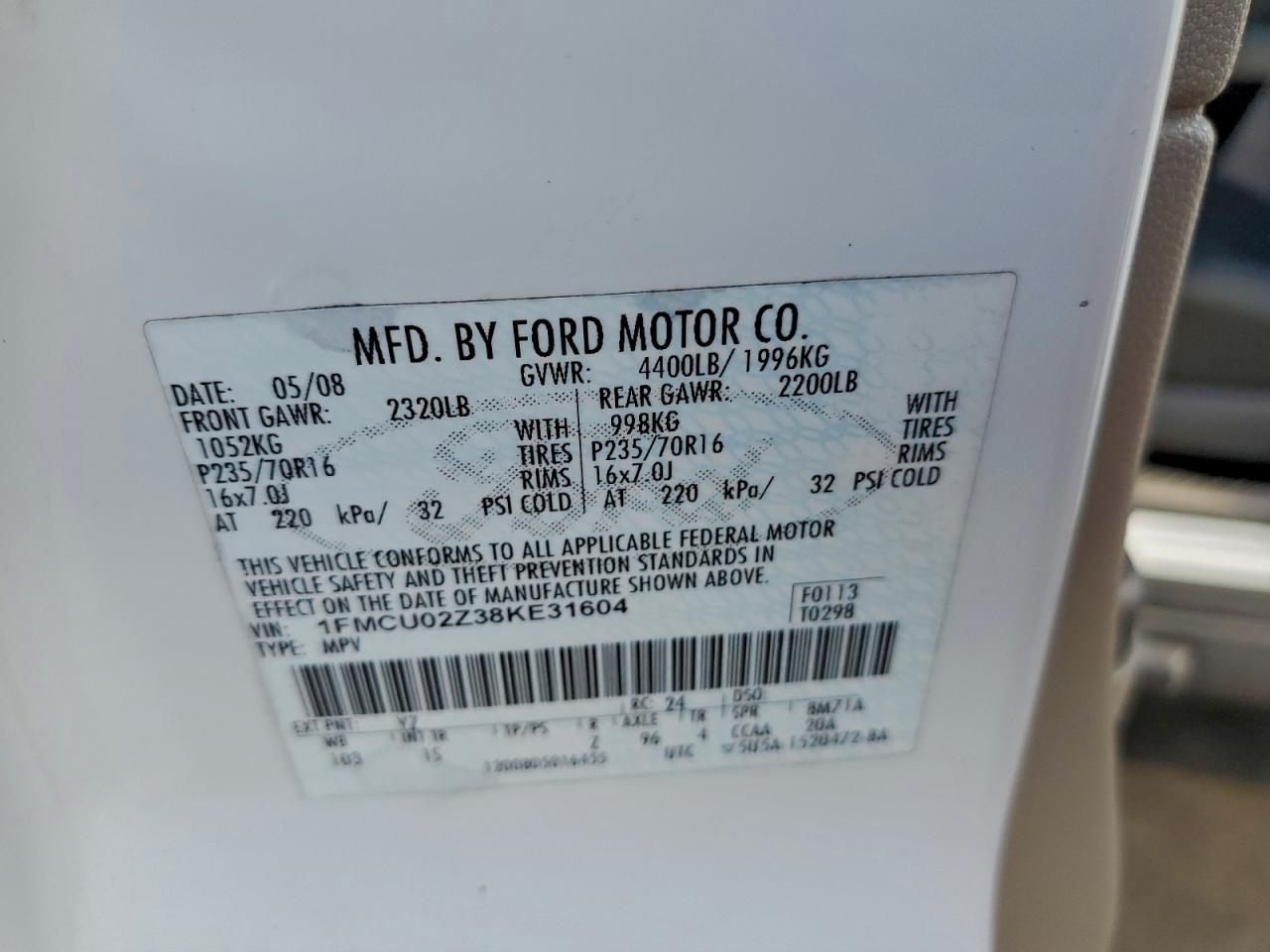 Lot #3297148525 2008 FORD ESCAPE XLS