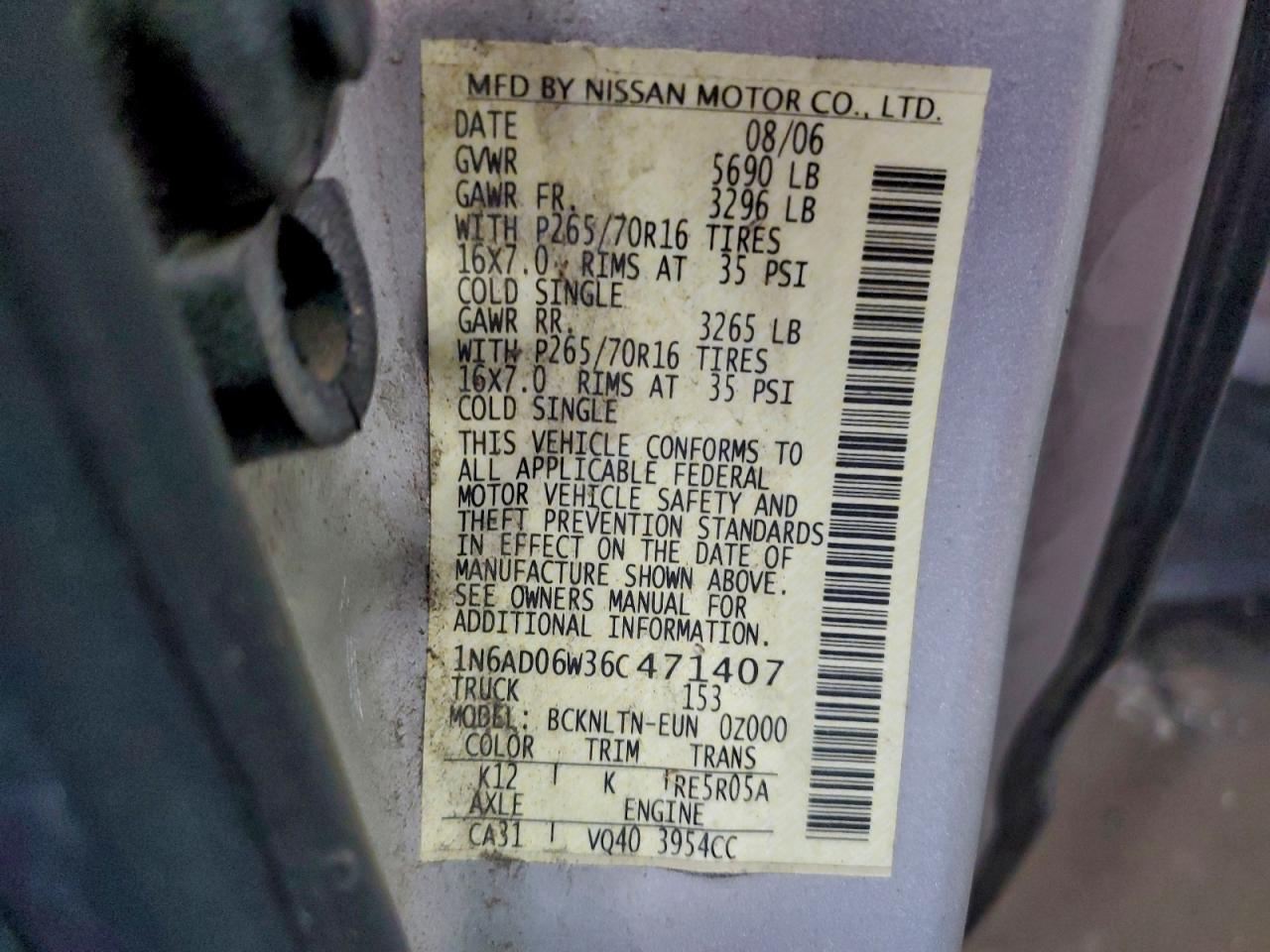 Lot #3302859886 2006 NISSAN FRONTIER K