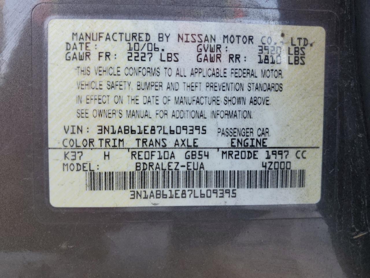Lot #3286689316 2007 NISSAN SENTRA 2.0