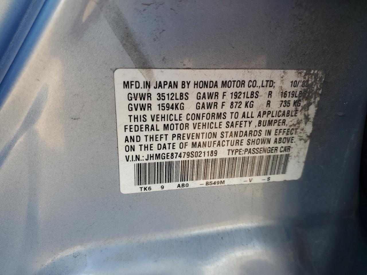 Lot #3293413047 2009 HONDA FIT SPORT