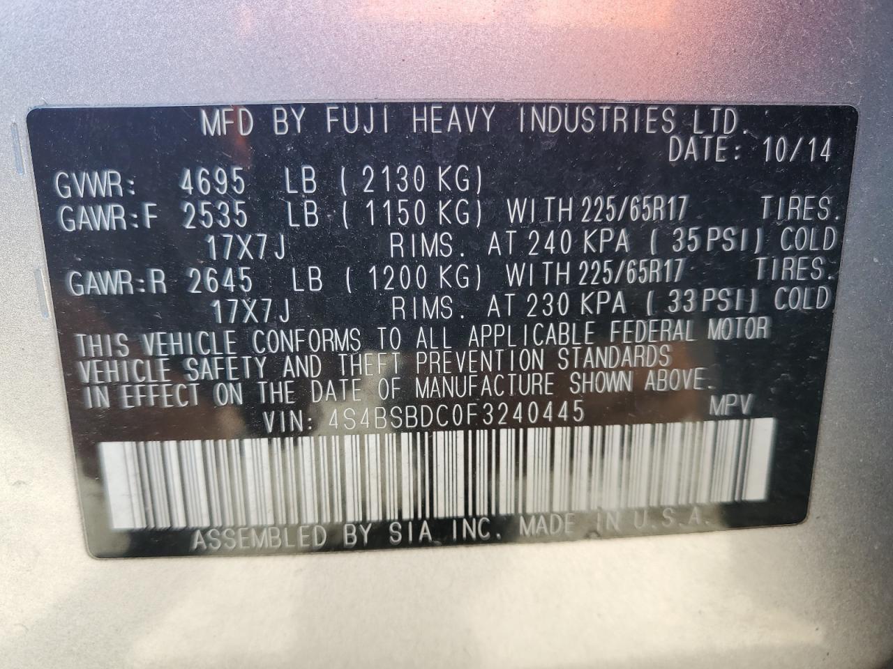 SUBARU OUTBACK 2.5I PREMIUM