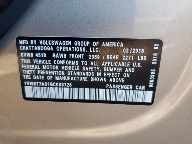 2016 VOLKSWAGEN PASSAT SE #3285554280