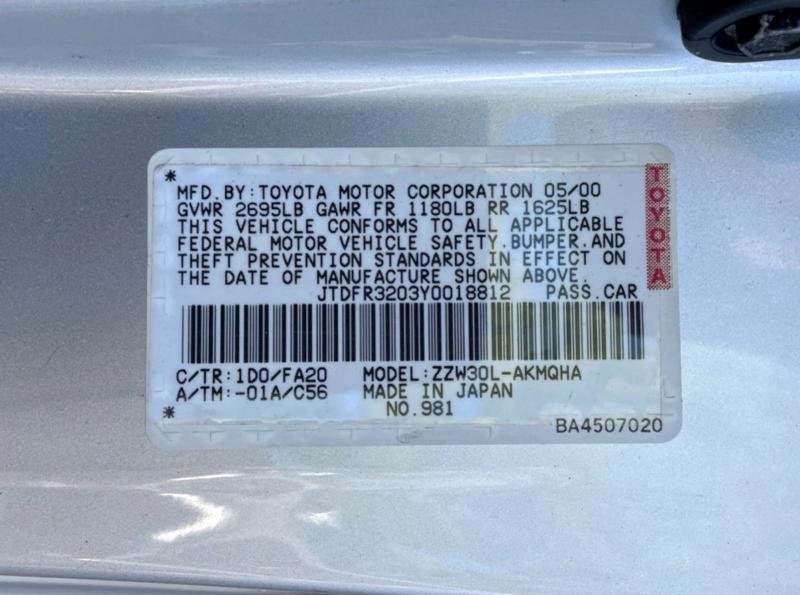 2000 TOYOTA MR2 SPYDER #3283774457