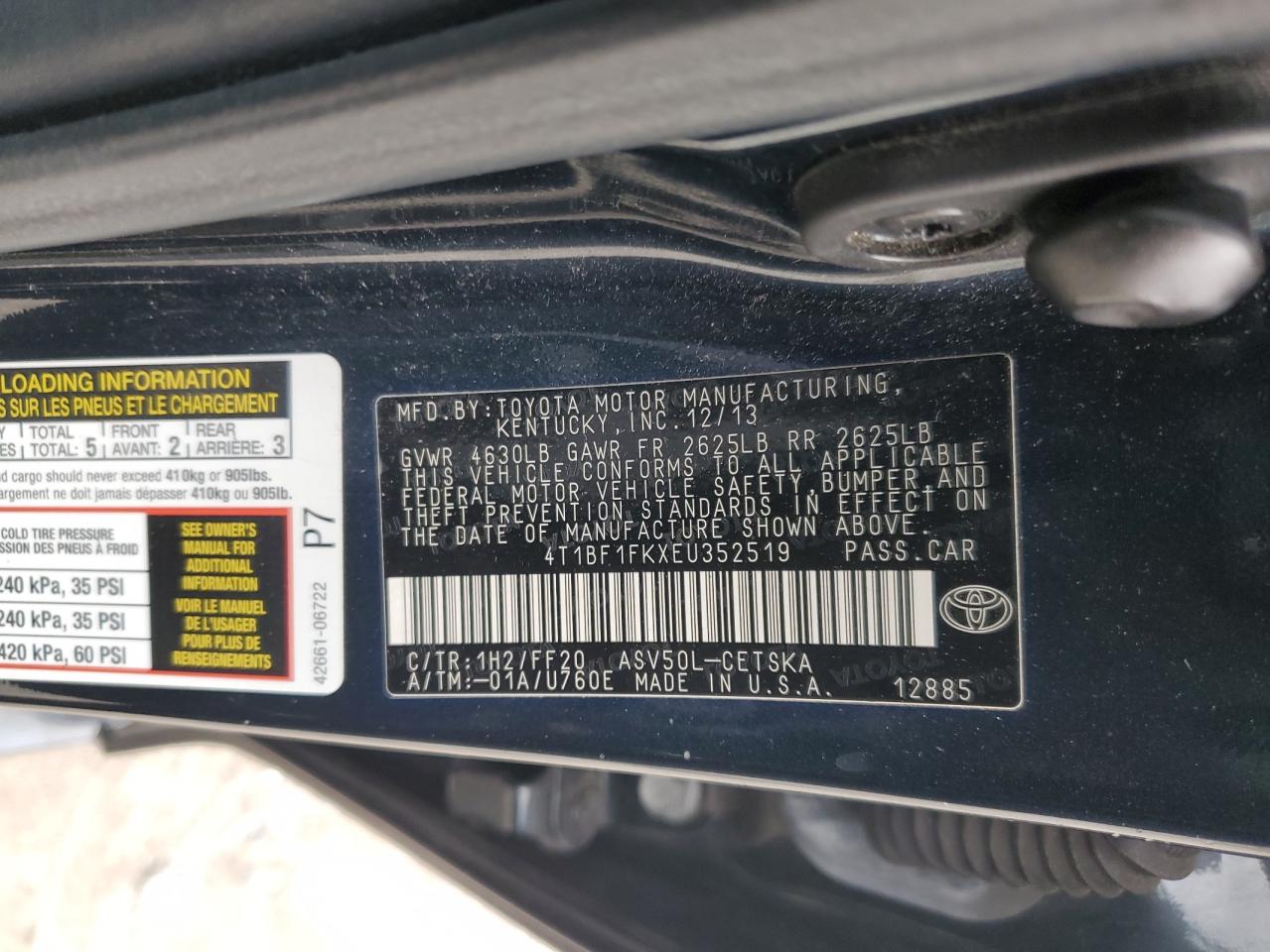 Lot #3302729026 2014 TOYOTA CAMRY L