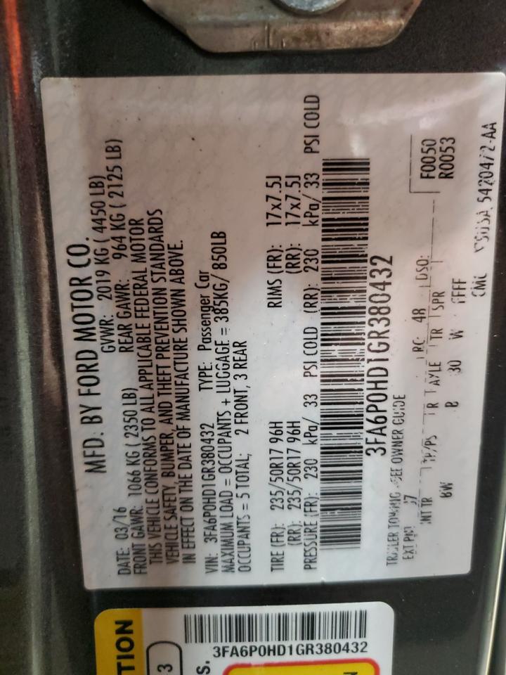 Lot #3315846188 2016 FORD FUSION SE