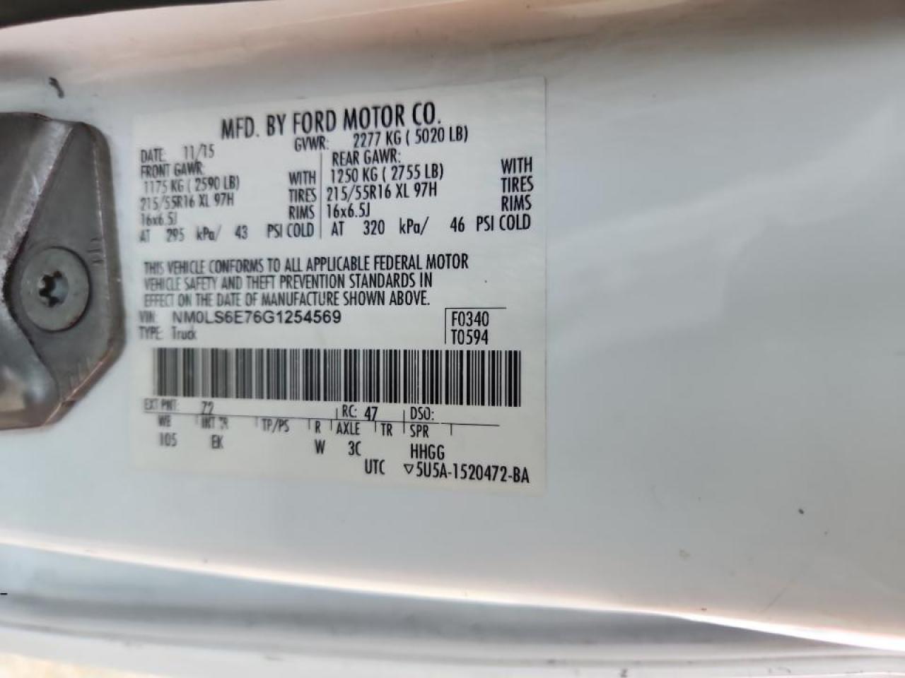 Lot #3310302125 2016 FORD TRANSIT CO