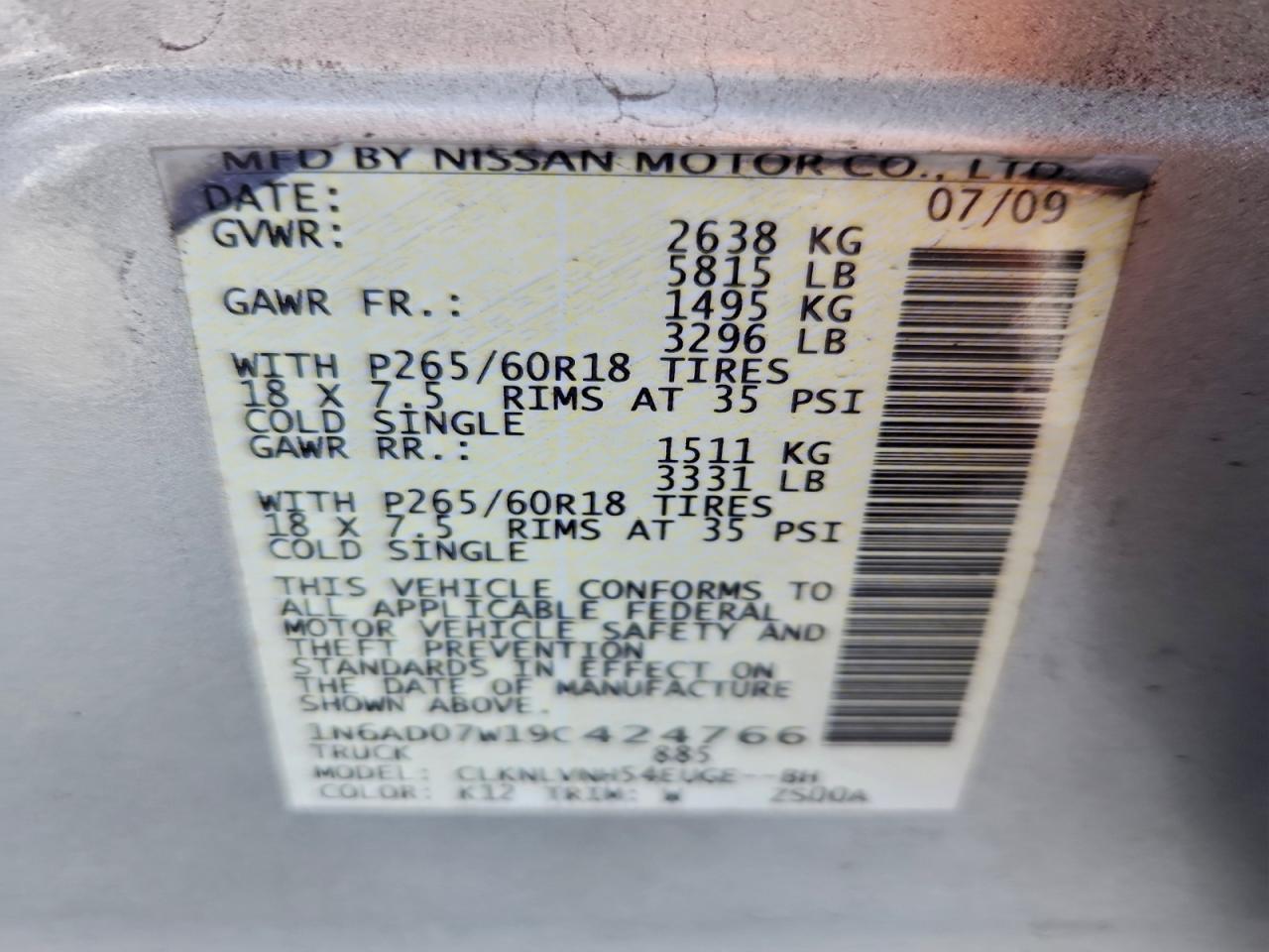 Lot #3303540064 2009 NISSAN FRONTIER C