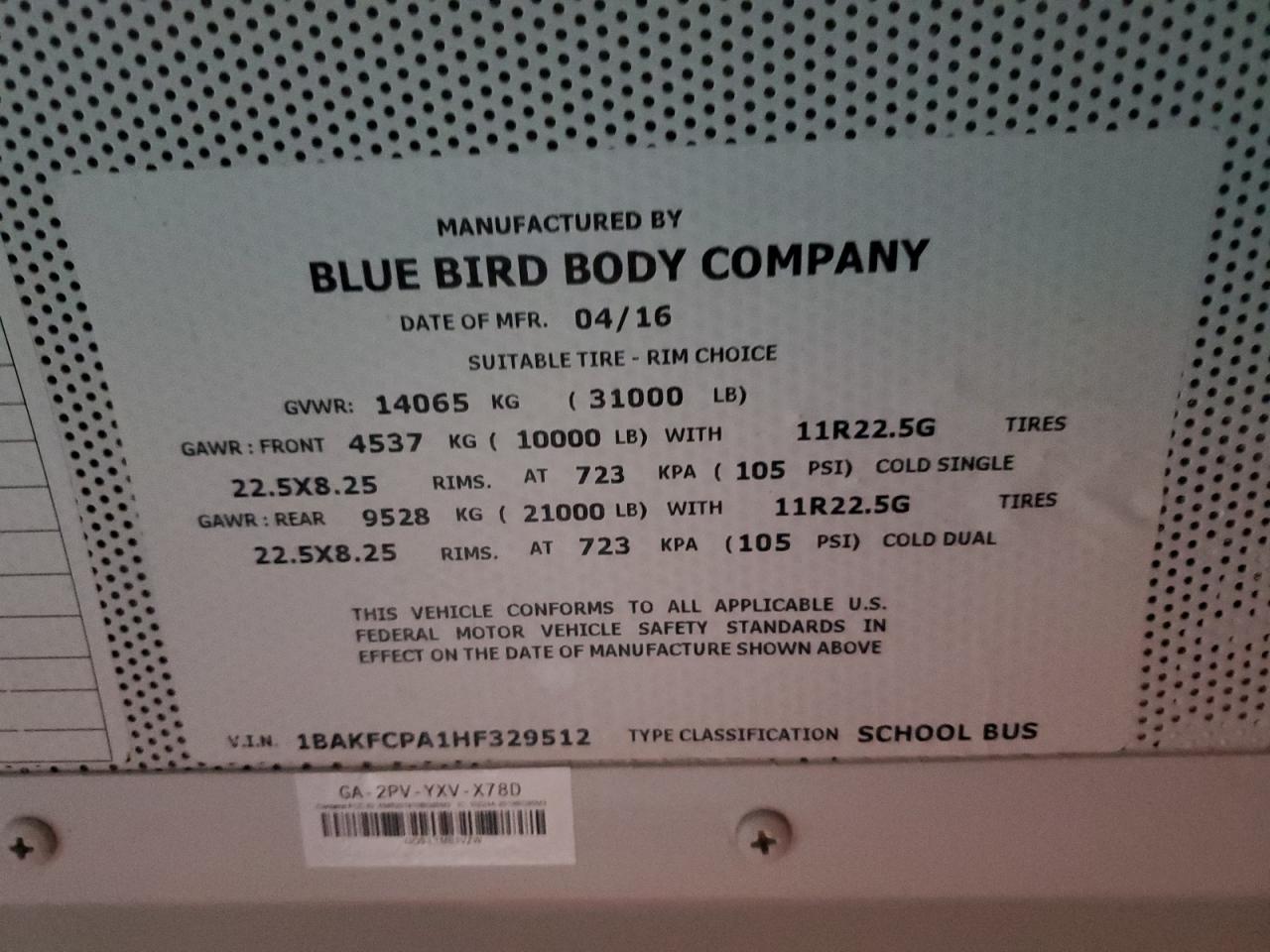 Lot #3290195268 2017 BLUE BIRD SCHOOL BUS