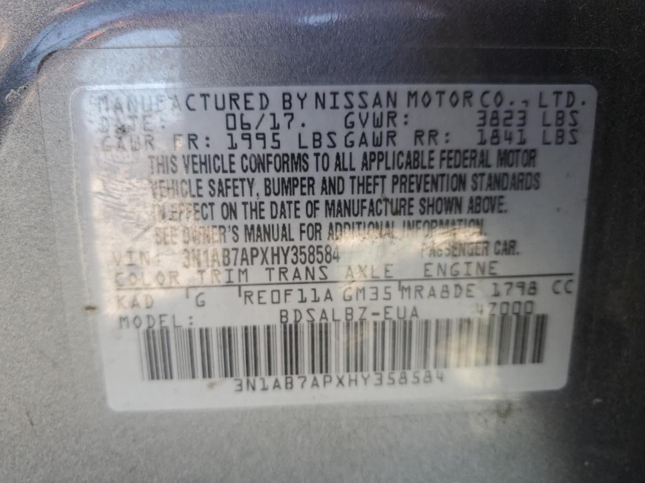 Lot #3302766399 2017 NISSAN SENTRA S