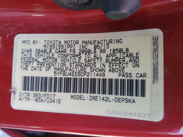 2013 TOYOTA COROLLA BA #3287898240