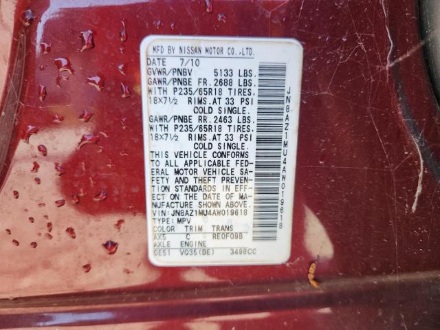 2010 NISSAN MURANO S - JN8AZ1MU4AW019618