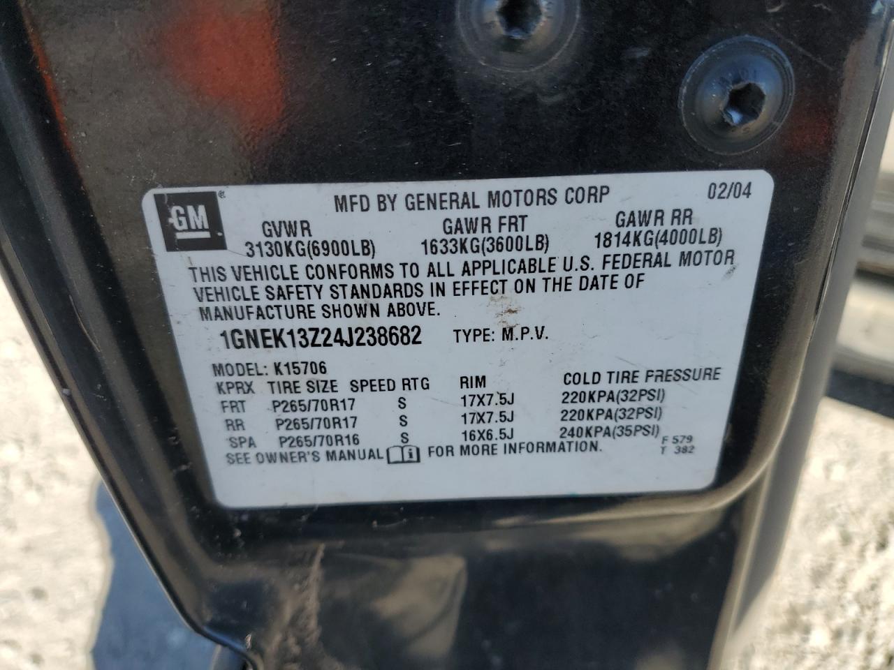 Lot #3297171859 2004 CHEVROLET TAHOE K150