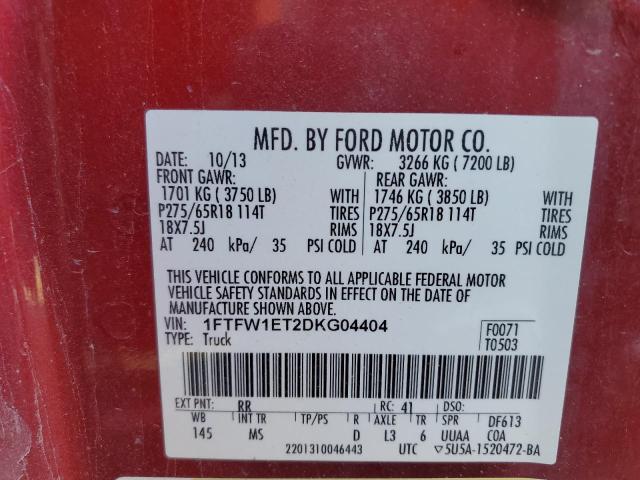 2013 FORD F150 SUPER - 1FTFW1ET2DKG04404