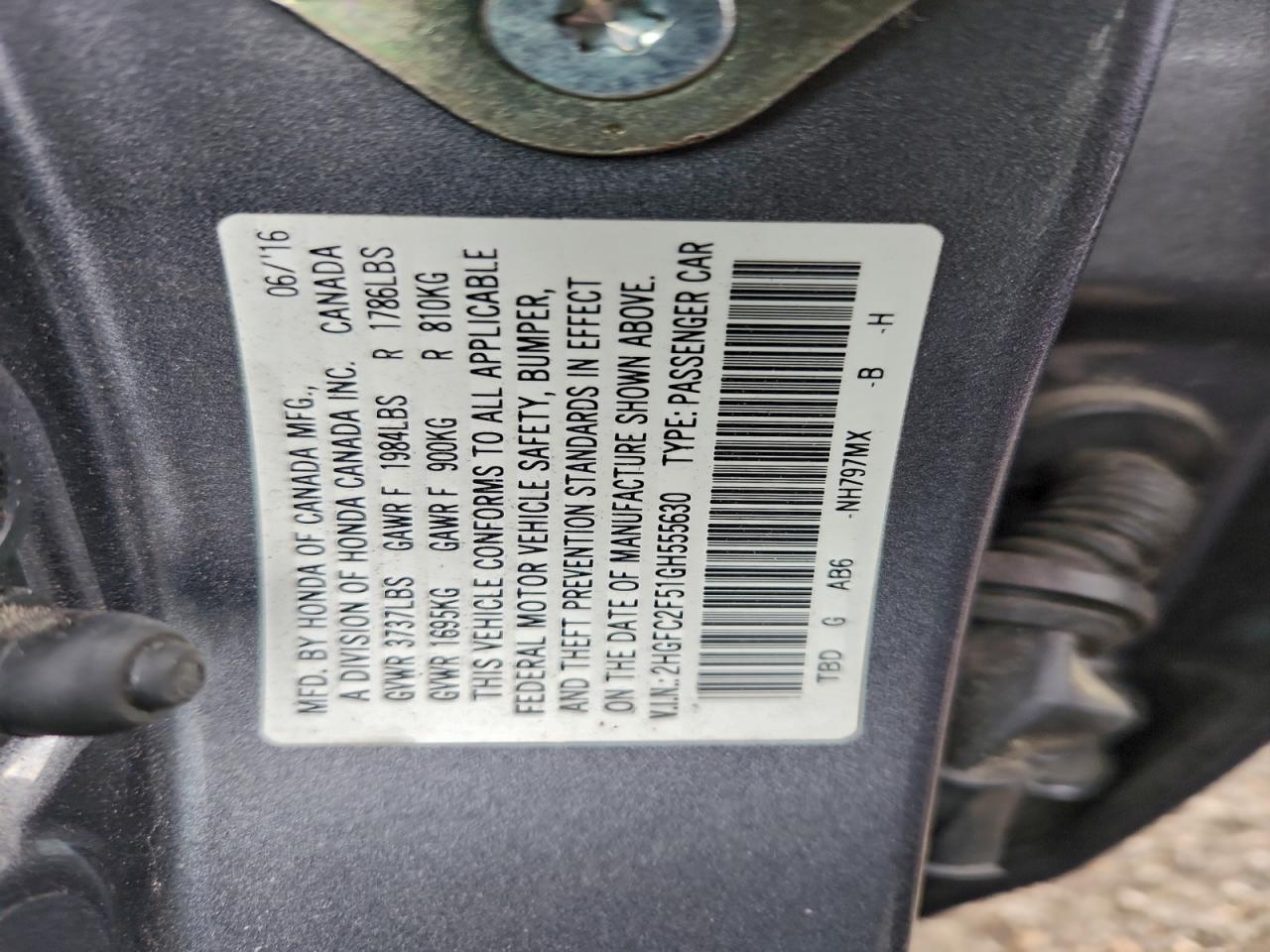 Lot #3314905519 2016 HONDA CIVIC LX