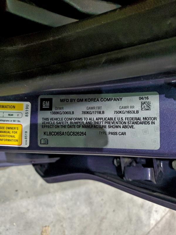 2016 CHEVROLET SPARK 1LT #3294461528