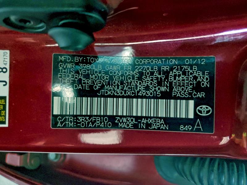 2012 TOYOTA PRIUS #3304059503