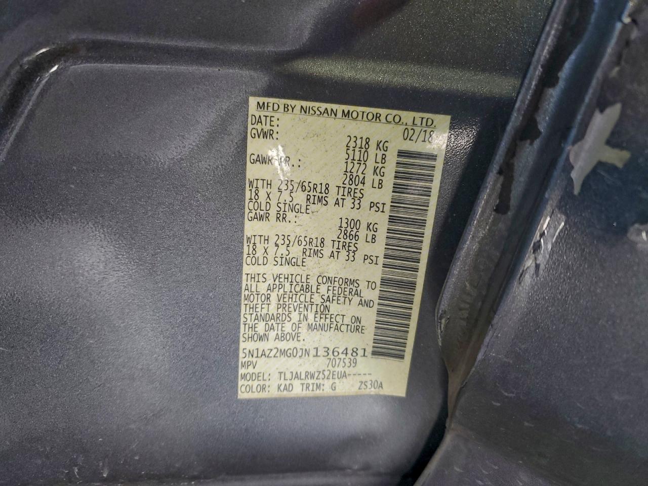 Lot #3316816403 2018 NISSAN MURANO S