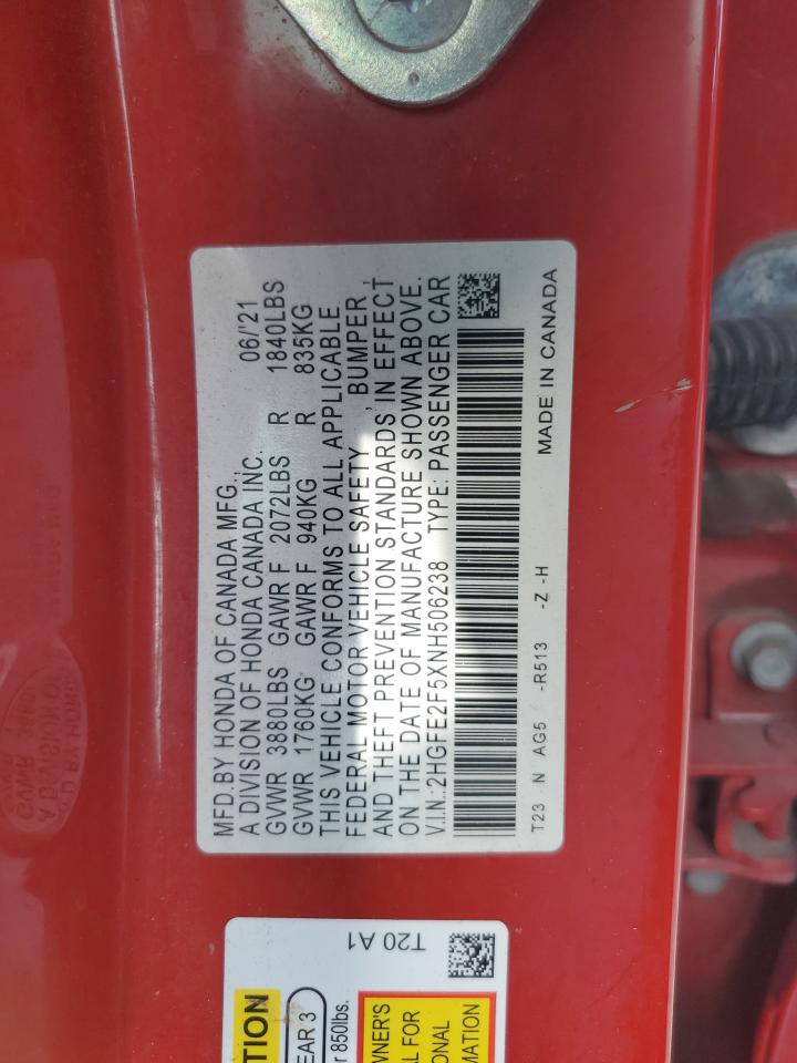 Lot #3302729999 2022 HONDA CIVIC SPOR