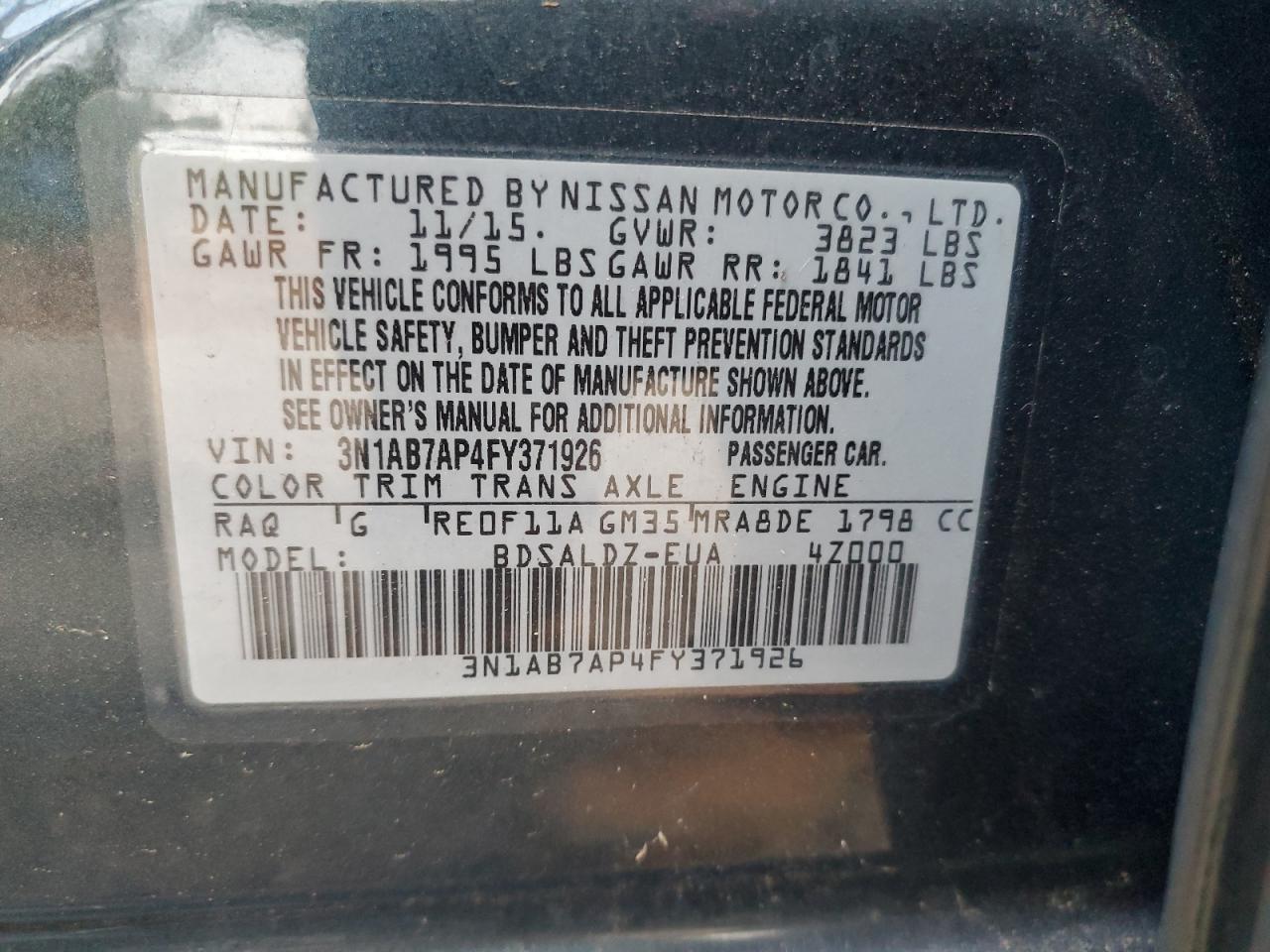 Lot #3311647246 2015 NISSAN SENTRA S