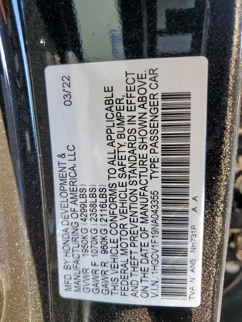 2022 HONDA ACCORD LX - 1HGCV1F19NA043355