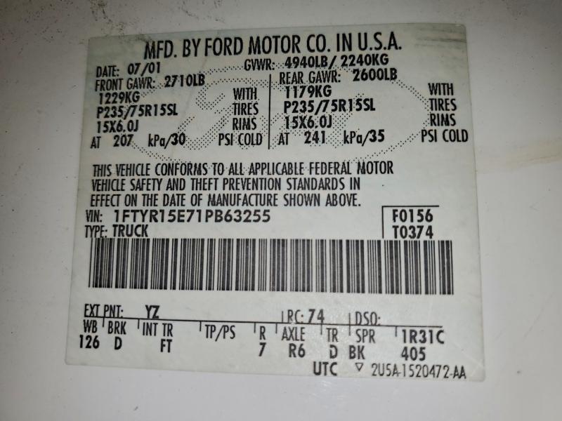 2001 FORD RANGER SUP #3298093151