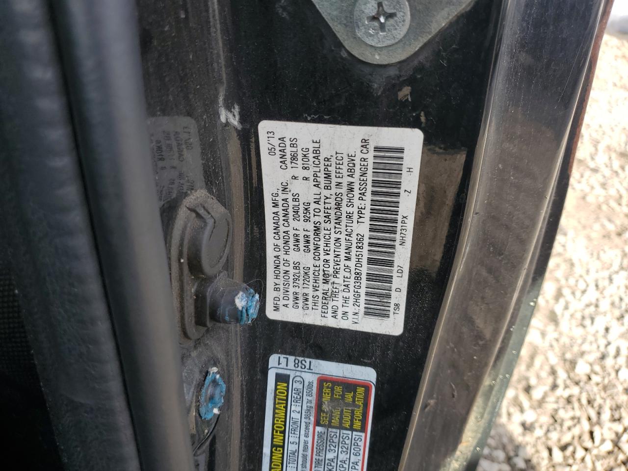 Lot #3305329318 2013 HONDA CIVIC EX