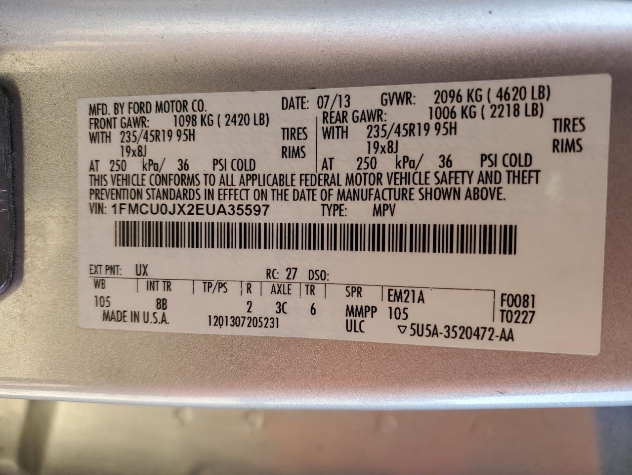 Lot #3291264033 2014 FORD ESCAPE TIT