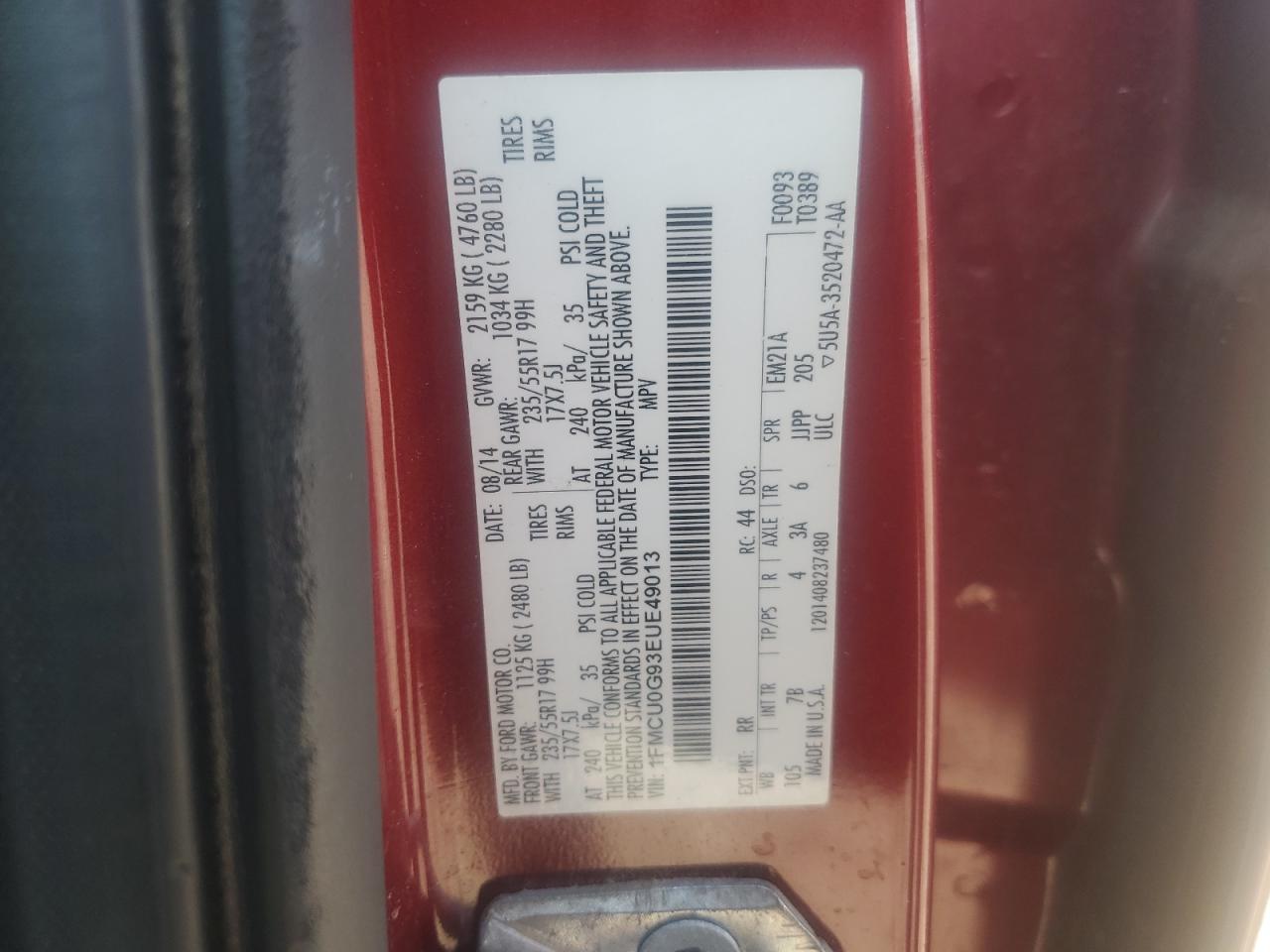 Lot #3296974872 2014 FORD ESCAPE SE