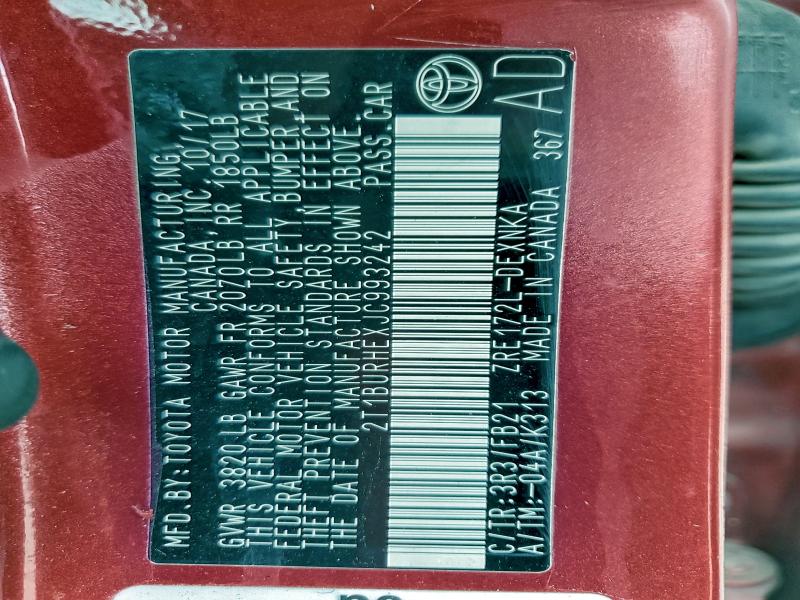 2018 TOYOTA COROLLA L #3298211050