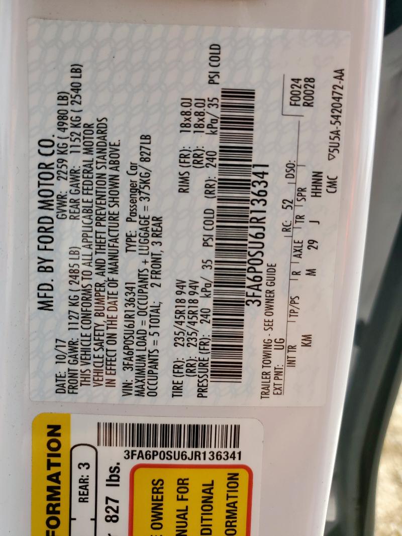 2018 FORD FUSION TIT 3FA6P0SU6JR136341