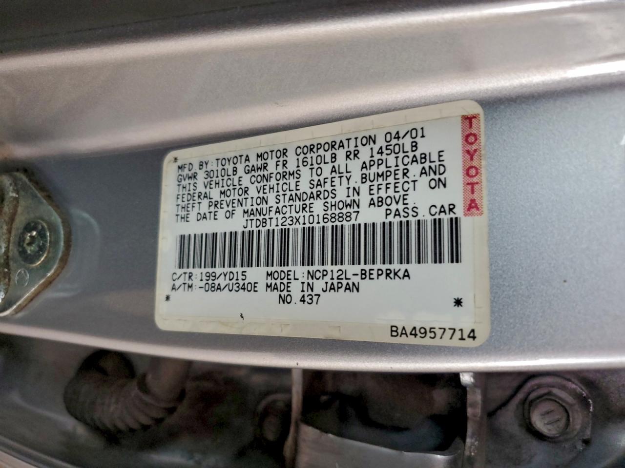 Lot #3294595060 2001 TOYOTA ECHO