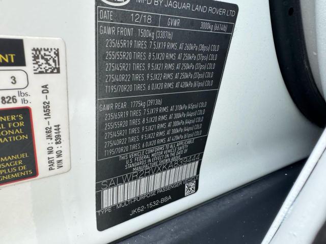 2019 LAND ROVER RANGE ROVE - SALWR2RVXKA839444