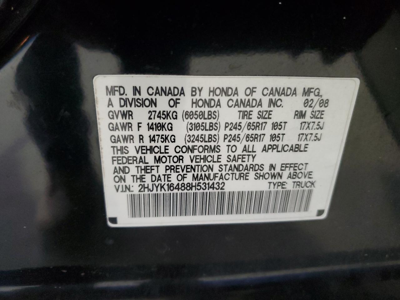 Lot #3290090264 2008 HONDA RIDGELINE