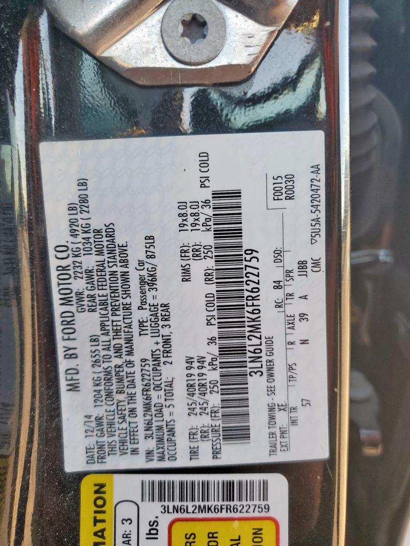 2015 LINCOLN MKZ BLACK #3293429432