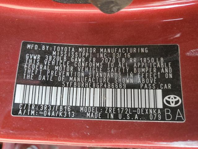 2016 TOYOTA COROLLA L #3292746776