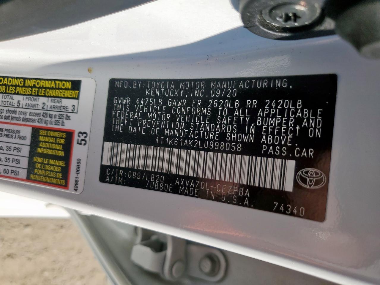 Lot #3309796395 2020 TOYOTA CAMRY XSE