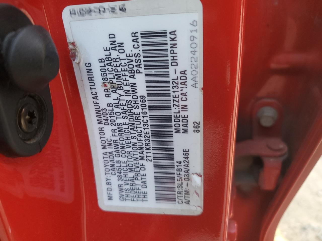 Lot #3285994817 2003 TOYOTA COROLLA MA