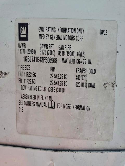 2003 CHEVROLET C7500 C7C0 #3304023634