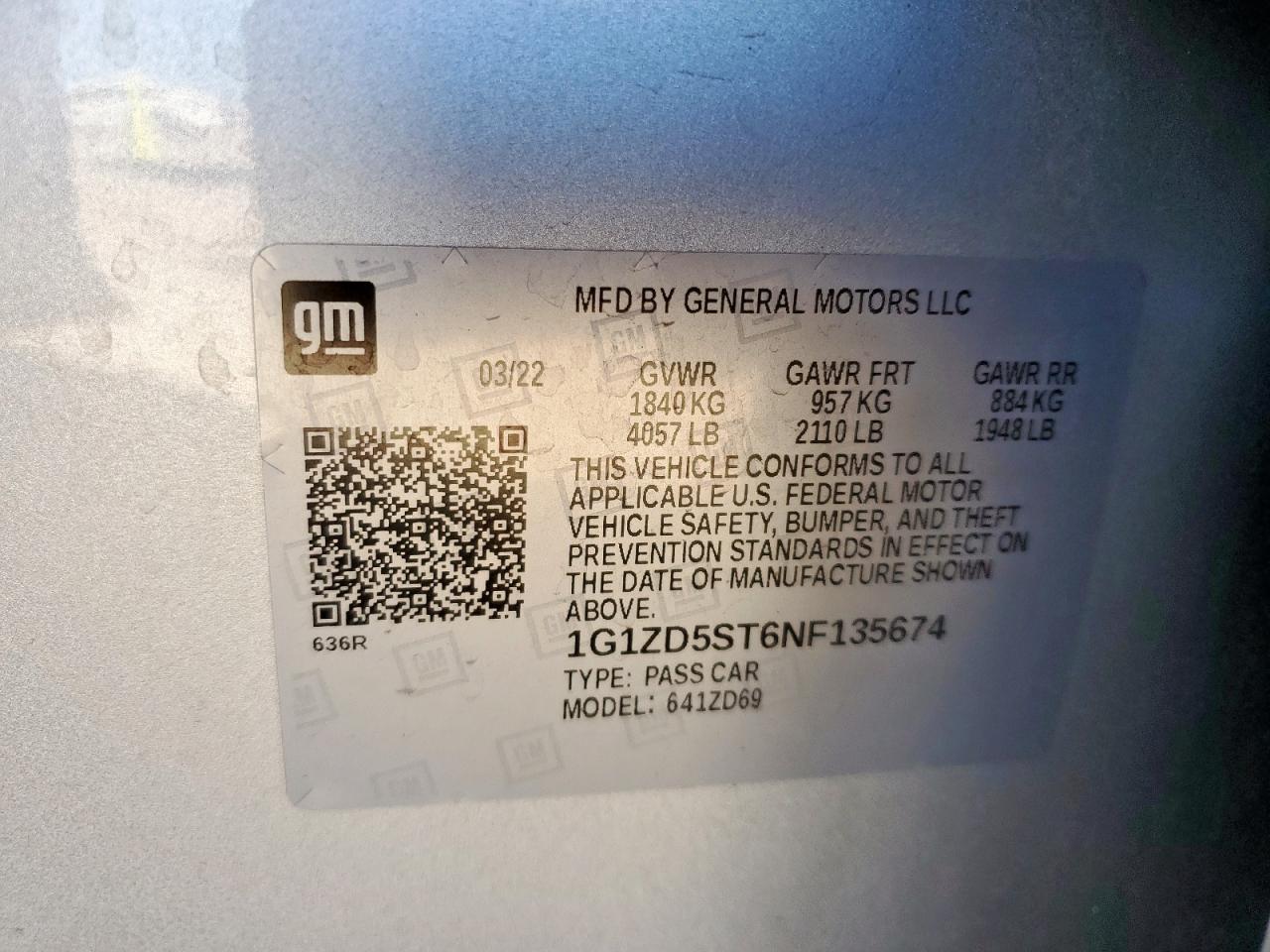 Lot #3304873541 2022 CHEVROLET MALIBU LT