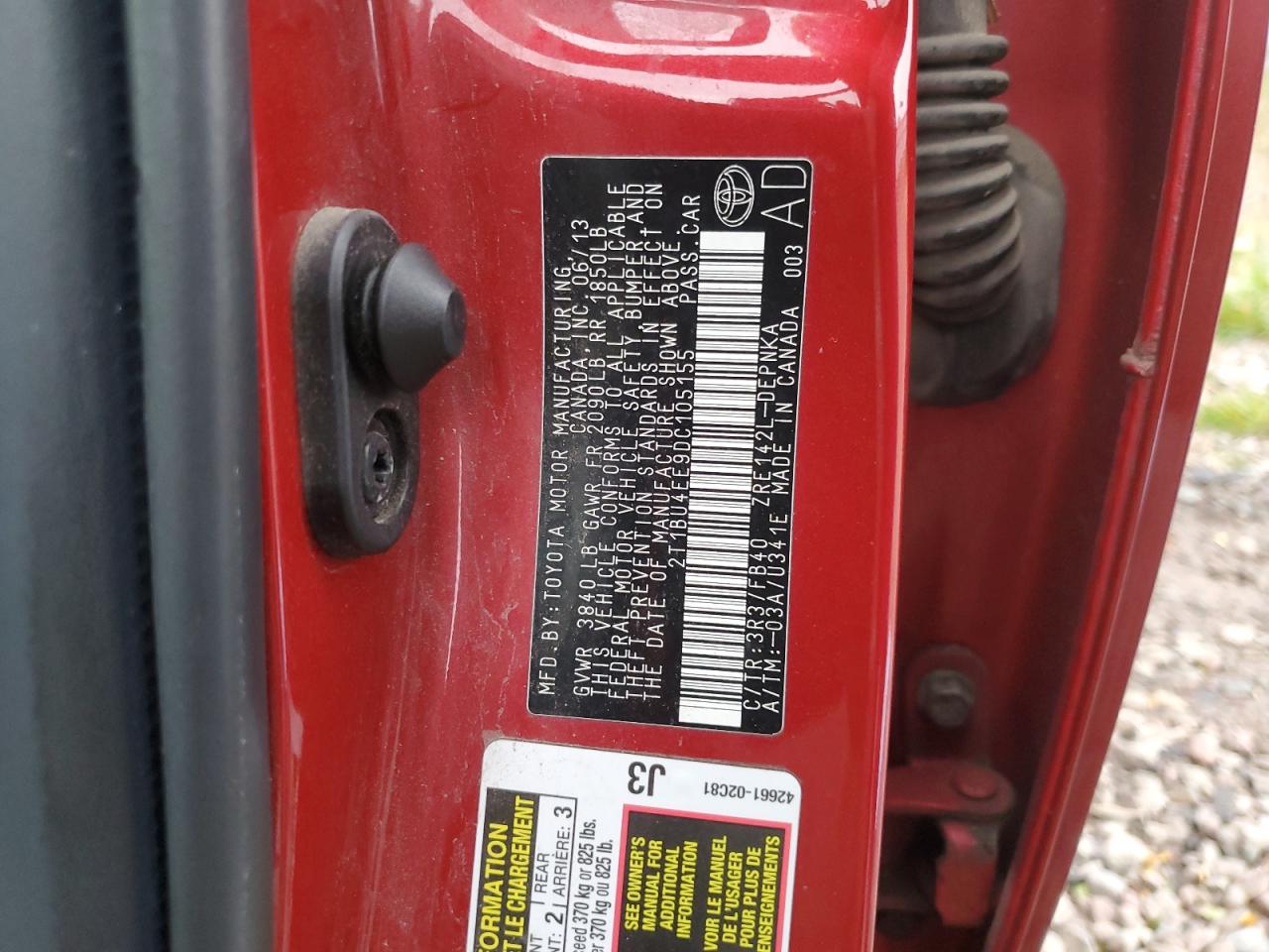 Lot #3303572947 2013 TOYOTA COROLLA BA