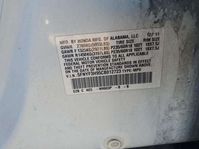 2012 HONDA PILOT TOUR #3315522354